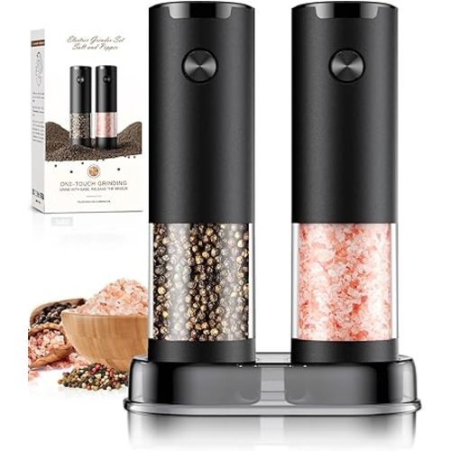 Electric Salt and Pepper Grinder Set Automatic Battery Pepper Mill Shakers Adjustable Coarseness Upgraded Larger Capacity with Led Home and Kitchen Appliances for New House Warming Gifts