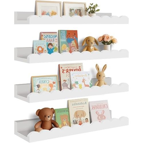 4-Pack Scalloped Shelves, Nursery Shelves, Floating Book Shelves for Wall