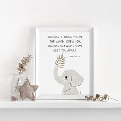 Generic Christian Nursery Decor, Kids Bible Verse Wall Print, Scripture Print, Jeremiah 1:5, Before I Formed You In The Womb, Baby Elephant Animal,52, White