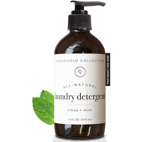 Rowe Casa Organics Citrus and Mint Laundry Detergent Liquid – Natural Liquid Washing Detergent with Refreshing, Crisp, and Bright Scent – 16 Oz Pump Bottle