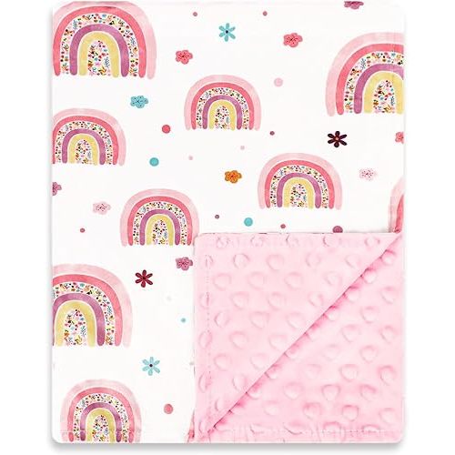 Pea Pod Baby Girls Blanket Soft Rainbow Minky Blanket for Newborn, 30'' x 40'' Double Layer Design, Dotted Backing Warm Baby Quilt Crib Blanket for Nursery/Stroller/Toddler Bed/Baby Car Seat