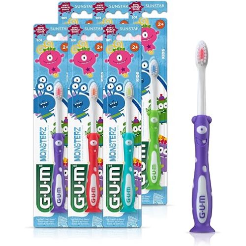 GUM Monsterz Kids Soft Toothbrush, Ages 2+, 1 Count (6 Pack)