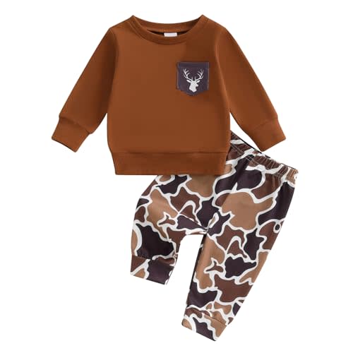 Toddler Baby Boy Hunting Clothes Hunting Deer Long Sleeve Sweatshirt Camouflage Print Pants 2PCs Outfit Fall