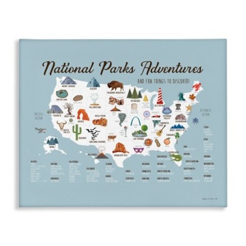 Stupell Industries National Parks Adventures USA Map Canvas Art, 20" x 16"