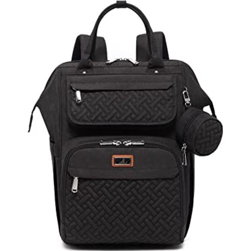 BabbleRoo Diaper Bag Backpack, Multifunction Nappy Changing Bag with Changing Pad, Stroller Straps & Pacifier Case, Unisex Stylish Travel Back Pack for Moms & Dads - Black