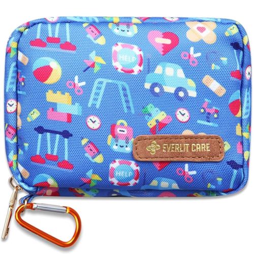EVERLIT Mini Rescue Pack | 105 Medical Essentials Organized in Portable Storage Bag | Pocket Size Kids First Aid Kit with D Ring | Small Family-Friendly Travel Medical Kit (Playground)
