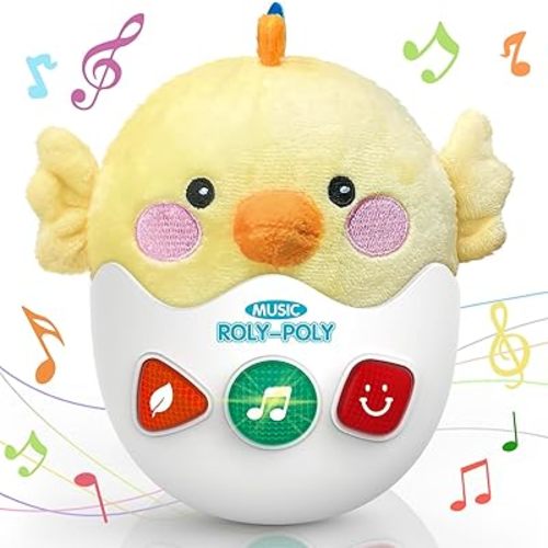 Baby Toys 0-6-12 Months, Chick Musical Plush Cute Stuffed Animal Infant Tummy Toys with Light & Sounds, Roly-Poly Sensory Toy Birthday Valentines Easter Egg Gift for Newborn Boys & Girls