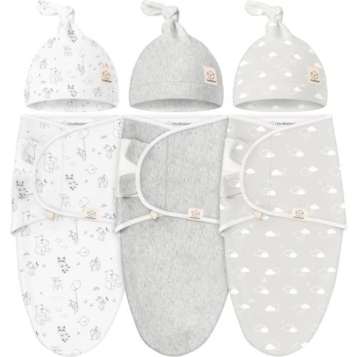 KeaBabies 3-Pack Swaddles for Newborns, Girls, Boys with Hats - Organic Soft Baby Sleep Sacks, Breathable Baby Swaddle 3-6 Months Beanies Set, Premie Infant Sleep Sack 0-3 Months (Aspire)