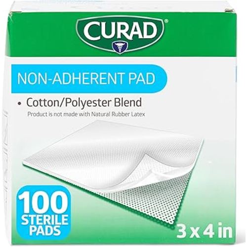 Curad Sterile Non-Adherent Pads (Pack of 100) for gentle wound dressing and absorption without sticking