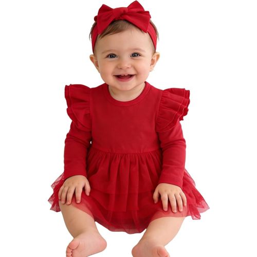 Baby Girl Ruffle Sleeve Romper Dress Outfit Newborn Princess Tulle Dresses Infant Jumpsuit Tutu Skirt Set Clothes