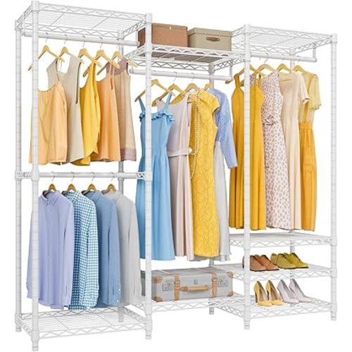 VIPEK V5 Medium Portable Closet Wardrobe Heavy Duty Clothes Rack, Freestanding Closet Metal Clothing Rack with 4 Hang Rods & 8 Shelves, Adjustable Custom Closet Rack, 56.7" Lx15.7 Wx76.4 H, White