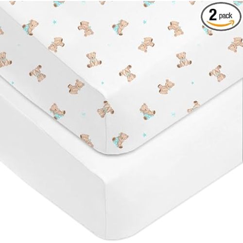 American Baby Company Fitted Crib Sheet 28" x 52", Soft Breathable Neutral 100% Cotton Jersey Sheet, Bear, for Boys and Girls, Fits Crib and Toddler Bed mattresses