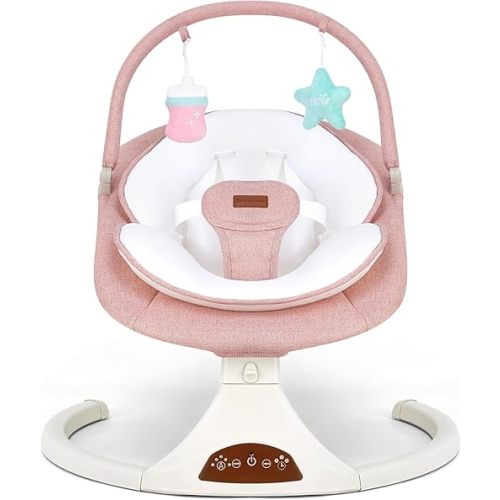 Baby Swings for Infants, Portable Stationary Infant Swing with 5-Speed Settings, Bluetooth Music & Timer, Suitable for Newborns up to 9 Months (Pink)