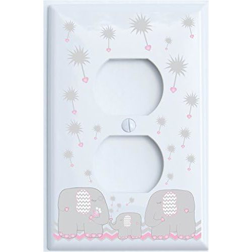 Grey and Pink Dandelion Elephant Outlet Switch Plates Covers/Elephant Nursery Decor (Pink Outlet)
