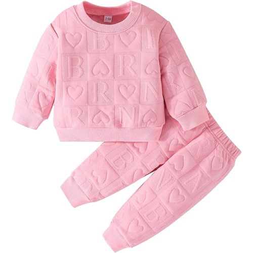 Jecson Baby Girl Clothes Toddler Outfits Quilted Heart Sweatshirt & Jogger Pants Fall Winter Sweatsuit 2Pcs Sets 3M-4T