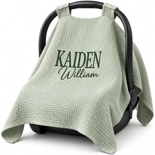 Personalized Baby Car Seat Cover, Custom Embroidered Canopy for Newborn