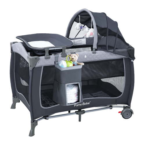 Pamo Babe Unisex Portable Baby Play Yard Include Wheels, Canopy, Changing Table for Newborn(Grey)