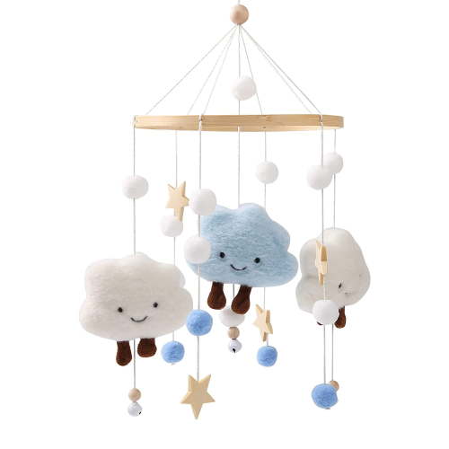 Mamimami Home Boho Cloud Macrame Baby Crib Mobile with Hanging Rotating Toys, Blue
