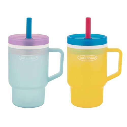 Infantino My 1st Tumbler, Durable Plastic Sippy Cup with Straw & Handle, Spill-Resistant, for On-the-Go, BPA-Free Transition Cup, Cool Breeze & Lemon Rizz, 2-Pack