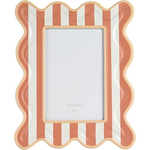 Wavy Striped 4x6 Picture Frame – Orange and Cream with Frosted Finish, Tabletop Photo Display – Joyful Decorative Photo Frame for Desk, Shelf, or Gift