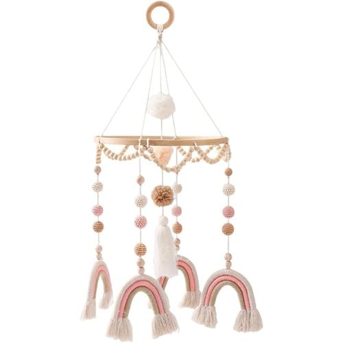 Nursery Decorations Hand Woven Crib Mobile, Rainbow Ball Wind Chime Mobile for Bassinet, Baby Mobile for Crib, Soft Nursery Mobiles Pendant for Baby Nursery and Ceiling Decoration