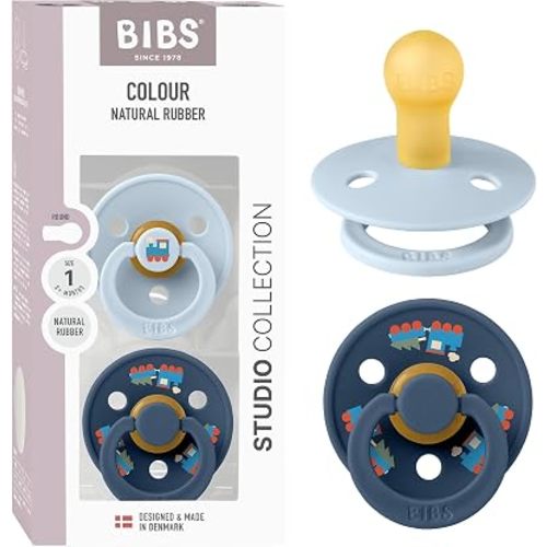 BIBS Colour Pacifier, 0-6 Months, 2-Pack, Round, Baby Blue/Steel Blue