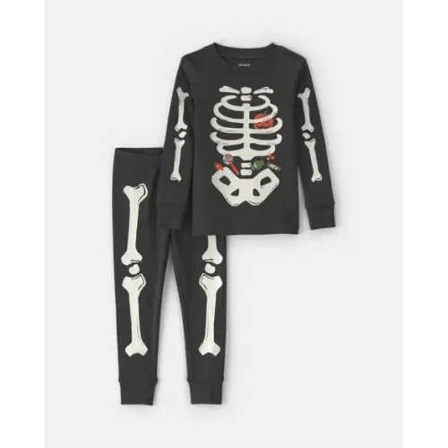Toddler 2-Piece Halloween Glow in the Dark Skeleton 100% Cotton Snug Fit Pajama Set - Black | Carter's