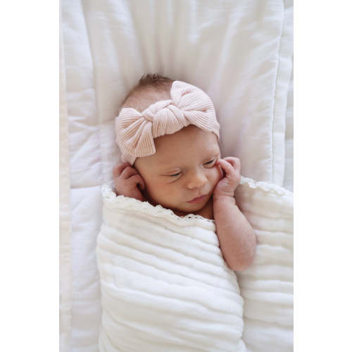 Pink Fawn Bamboo Waffle Knit Large Bow Headwrap