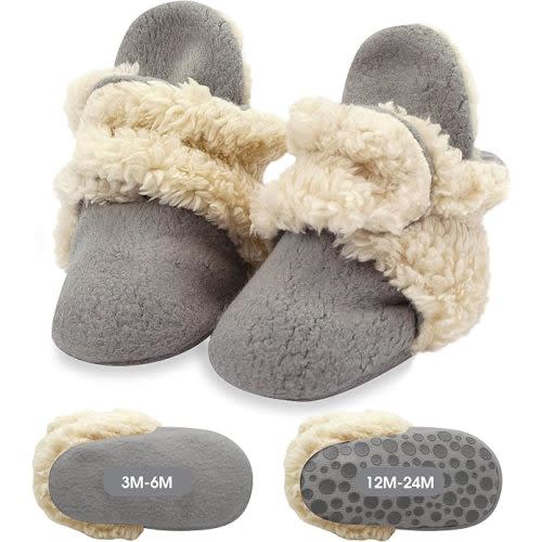 Zutano Cozie Fleece Baby Booties, Unisex Baby Shoes for Infants and Toddlers, 3M, Gray Furry