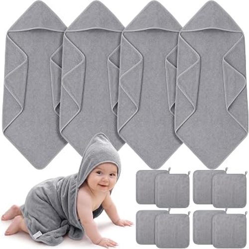 12 Pcs Baby Bath Towel and Washcloths Set, Gray
