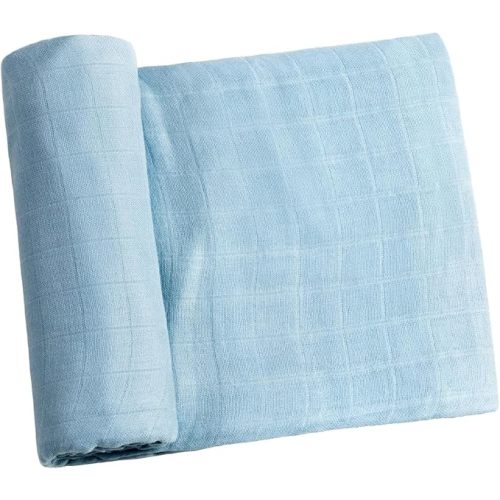 Meracorallo Muslin Swaddle Blanket Silky Soft Receiving Blanket Swaddle Wrap for Baby Boys and Girls, 47 x 47 inches, Sky Blue
