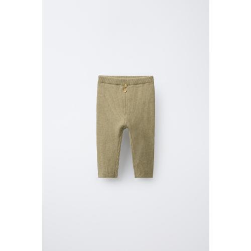 RIBBED LEGGINGS WITH BUTTONS - Greenish | ZARA United States