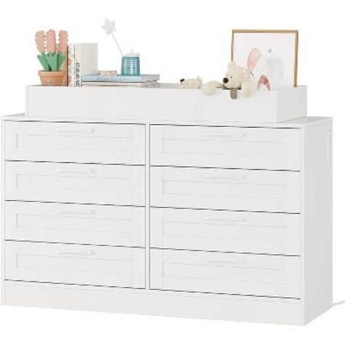 Nursery Dresser with Changing Table Top,Modern Baby Dresser with 8 Wood Drawers,Multi-Drawer Storage Diaper Changing Station with Safety Shelf Top
