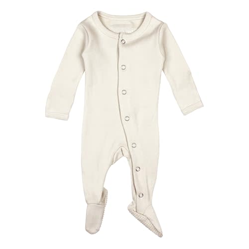 L'ovedbaby Unisex Baby Organic Cotton Snap Footie, GOTS Certified, Long Sleeve Sleep Play Footed Pajamas, Mitten Cuffs Grips