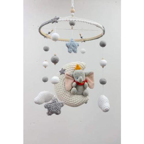 Disney Dumbo Themed Grey Stars & White moon Baby Nursery Cot Mobile