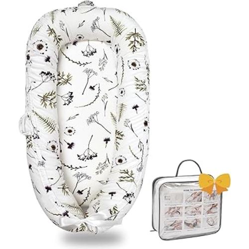 Baby Lounger-Breathable and Soft Organic 100% Cotton, Portable Infant Lounger with Removable Lounger Cover, Floor Lounger for Newborn - Mami Forest