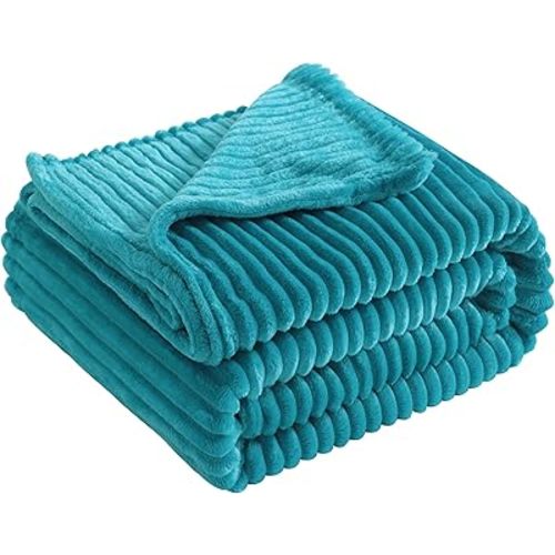 Flannel Fuzzy Toddler Blanket 30x40 Inches, Soft Plush Baby Blanket with Striped Design, Lightweight Warm and Cozy for Crib, Stroller, Nursery, Turquoise
