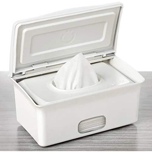 Ubbi Baby Wipes Dispenser | Baby Wipes Case | Baby Wipes Holder with Weighted Plate, Keeps Wipes Fresh and Non-Slip Rubber Feet, White