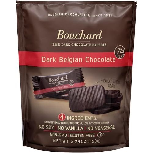 Bouchard Premium Belgian Dark Chocolate with 72% Cacao (5.29 OZ / 150g) (Pack of 2)