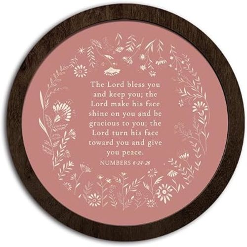 CFFJLHN Christian Bible Wall Decor Framed, Girl Nursery Room Wall Art Pink Wildflower Girl Nursery Round Hanging Wall Decor for Baby Little Girls Room Bedroom Dorm, 10x10 Inch