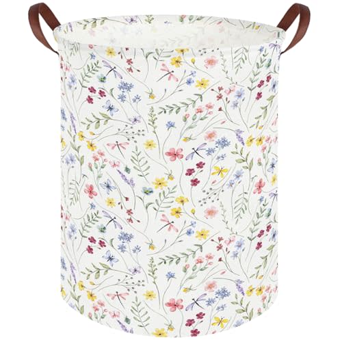 Flower Laundry Hamper,Nursery Hampers,Waterproof folding Boho Flower Plants Kid Laundry Hamper with Handle,Clothes Organizer Basket,Gift Baskets,Room Decor(Butterfly flowers)