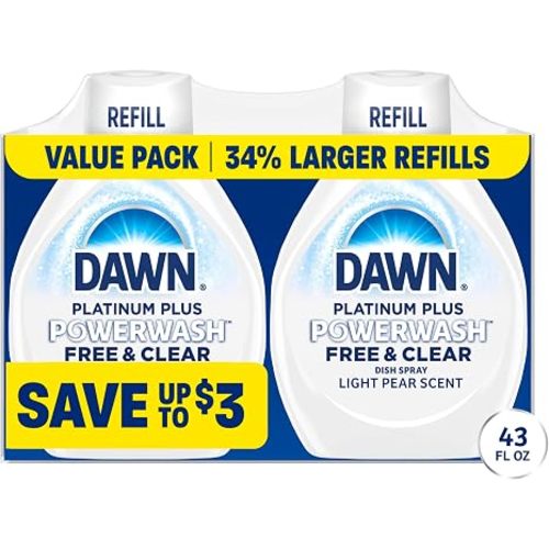 Dawn Powerwash Spray Refill, Dish Soap, Dishwashing Liquid, Free & Clear, 2 Refills, 43 Fl Oz