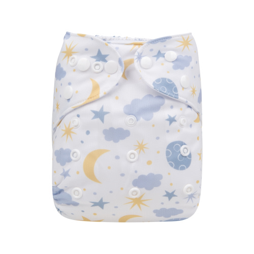 ALVABABY Print Cloth Diaper - One Size Adjustable Washable & Reusable Diaper for Babies and Toddlers (Moon & star, H190A)