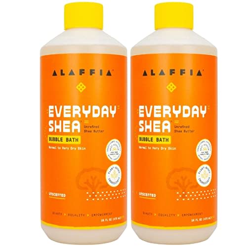 Alaffia Everyday Shea Bubble Bath, Soothing Support for Deep Relaxation and Soft Moisturized Skin, Made with Fair Trade Shea Butter, Cruelty Free, No Parabens, Vegan, Unscented, 2 Pack - 16 Fl Oz Ea