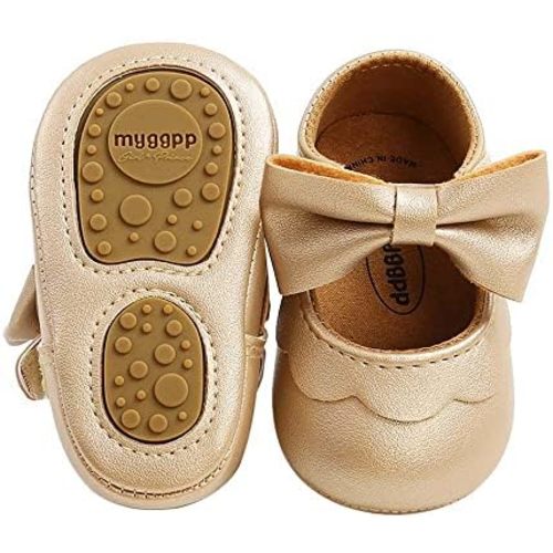 Baby Girls Mary Jane Flats, Non Slip Soft Sole, PU Leather Bowknot Dress Shoes, Newborn Infant Toddler First Walker, 0-18 Months