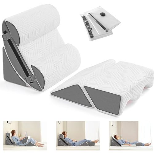 Yojoker 6pcs Orthopedic Bed Wedge Pillow Set for Sleeping, Post Surgery Foam for Body, Back and Leg Pain Relief Comfortable & Adjustable Support Pillows-Anti Snoring, Heartburn