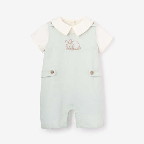 Bunny Embroidered Jon Jon AQUA / 6-9 MoM
