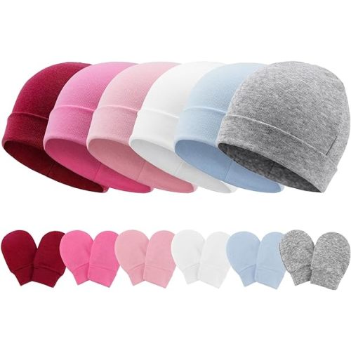 Newborn Baby Hats and Mittens Set Infant Beanie Cap Toddler Gloves Newborn Hospital Hats for Baby Boys Girls Kid 0-6 Months