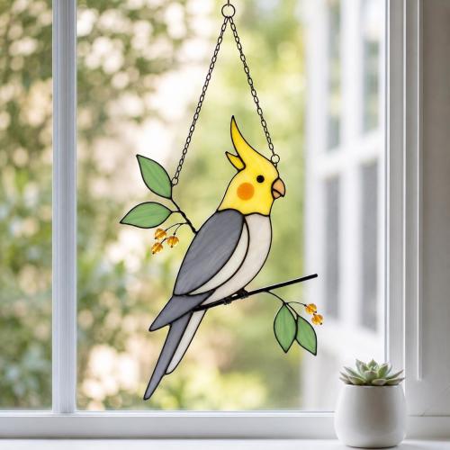 Cockatiel Stained Glass Suncatcher  Bird Lover Gift  Handmade Parrot Window Hanging, Pet Bird Decor for Cockatiel Mom