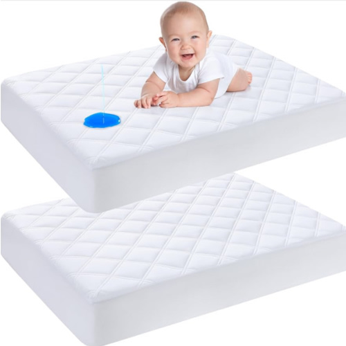 Yoofoss Waterproof Mini Crib Mattress Protector 2 Pack, Quilted Mattress Pad Cover Soft and Breathable, Machine Washable Portable Mattress Protector for Standard Baby Crib Size 38"X24"